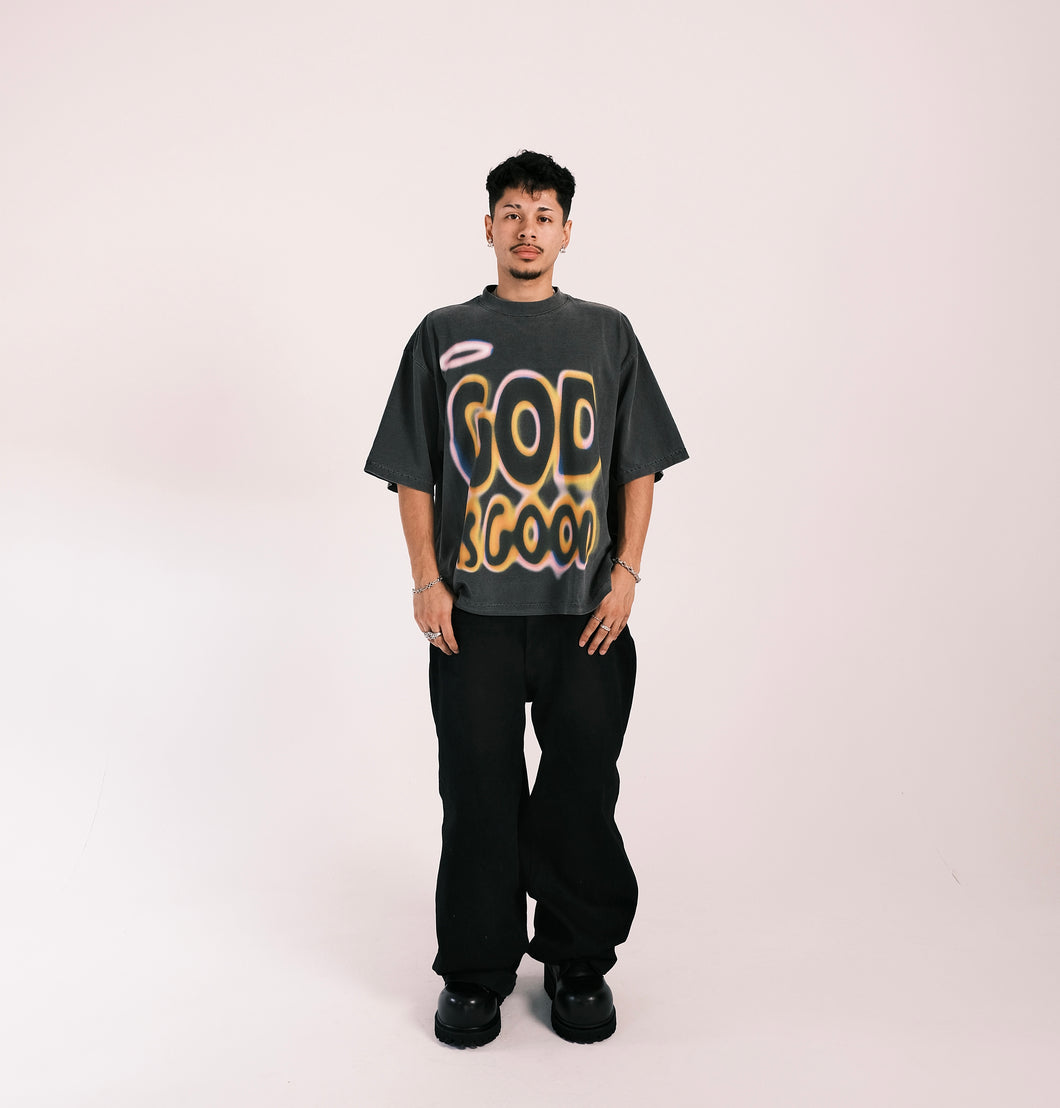 (DROP-SHOULDER/OVERSIZE BOXY-FIT) “GOD IS GOOD” Vintage Black Tee