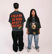 Load image into Gallery viewer, (DROP-SHOULDER/OVERSIZE BOXY-FIT) “V3 FEAR NO MAN” Vintage Black Tee

