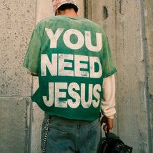 Load image into Gallery viewer, “YOU NEED JESUS” Thermal-Layered Long Sleeve Tee.(WASHED EMERALD)
