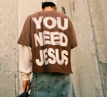 Load image into Gallery viewer, “YOU NEED JESUS” Thermal-Layered Long Sleeve Tee.(WASHED BROWN)
