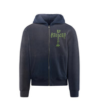 Load image into Gallery viewer, “Electric Green Plays Cross”  Vintage Navy Zip-Up
