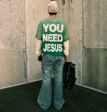 Load image into Gallery viewer, “YOU NEED JESUS” Thermal-Layered Long Sleeve Tee.(WASHED EMERALD)
