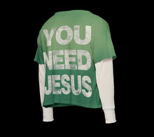 Load image into Gallery viewer, “YOU NEED JESUS” Thermal-Layered Long Sleeve Tee.(WASHED EMERALD)
