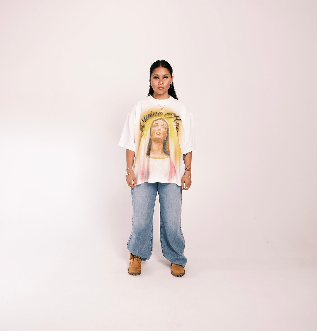 (DROP-SHOULDER/OVERSIZE BOXY-FIT) “DIVINE HOPE” White Tee