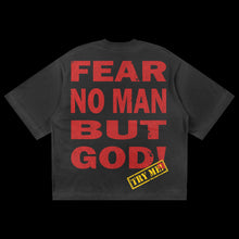 Load image into Gallery viewer, (DROP-SHOULDER/OVERSIZE BOXY-FIT) “V3 FEAR NO MAN” Vintage Black Tee
