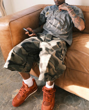 Load image into Gallery viewer, "PLAYS SCRIPT" Baggy Camo 3/4 Cargo Shorts
