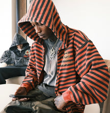 Load image into Gallery viewer, "MAKE THE RIGHT PLAYS" Striped Red Zip-UP
