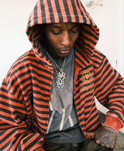 Load image into Gallery viewer, "MAKE THE RIGHT PLAYS" Striped Red Zip-UP
