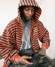 Load image into Gallery viewer, "MAKE THE RIGHT PLAYS" Striped Red Zip-UP
