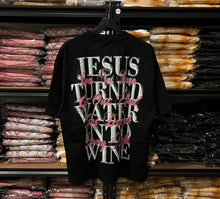 Load image into Gallery viewer, (DROP-SHOULDER/OVERSIZE BOXY-FIT) “WATER INTO WINE” Black Tee
